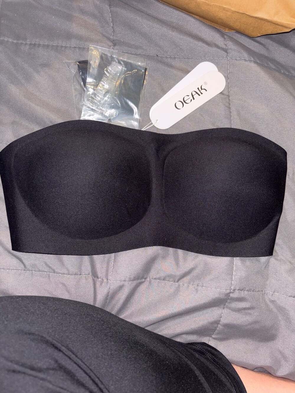 OEAK Women's Seamless Strapless Bandeau Padded Tube Bra Black Size M
